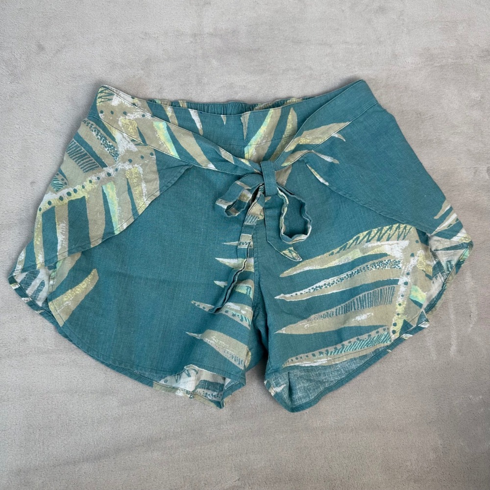 Patagonia Garden Island Shorts Hemp Wrap Teal Tropical Palm Print Women's Small